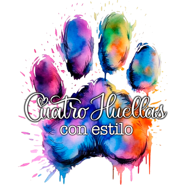 Logo de colores de Cuatro Huellas con Estilo tienda de productos para perros y gatos