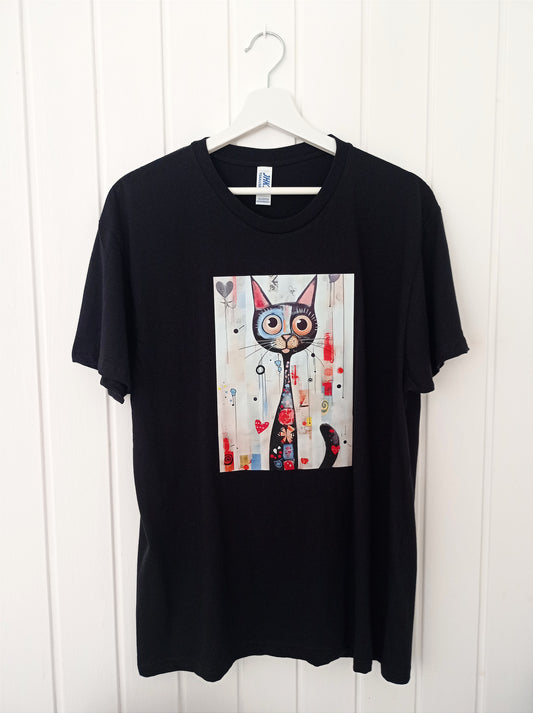 Camiseta negra Artística de Gato