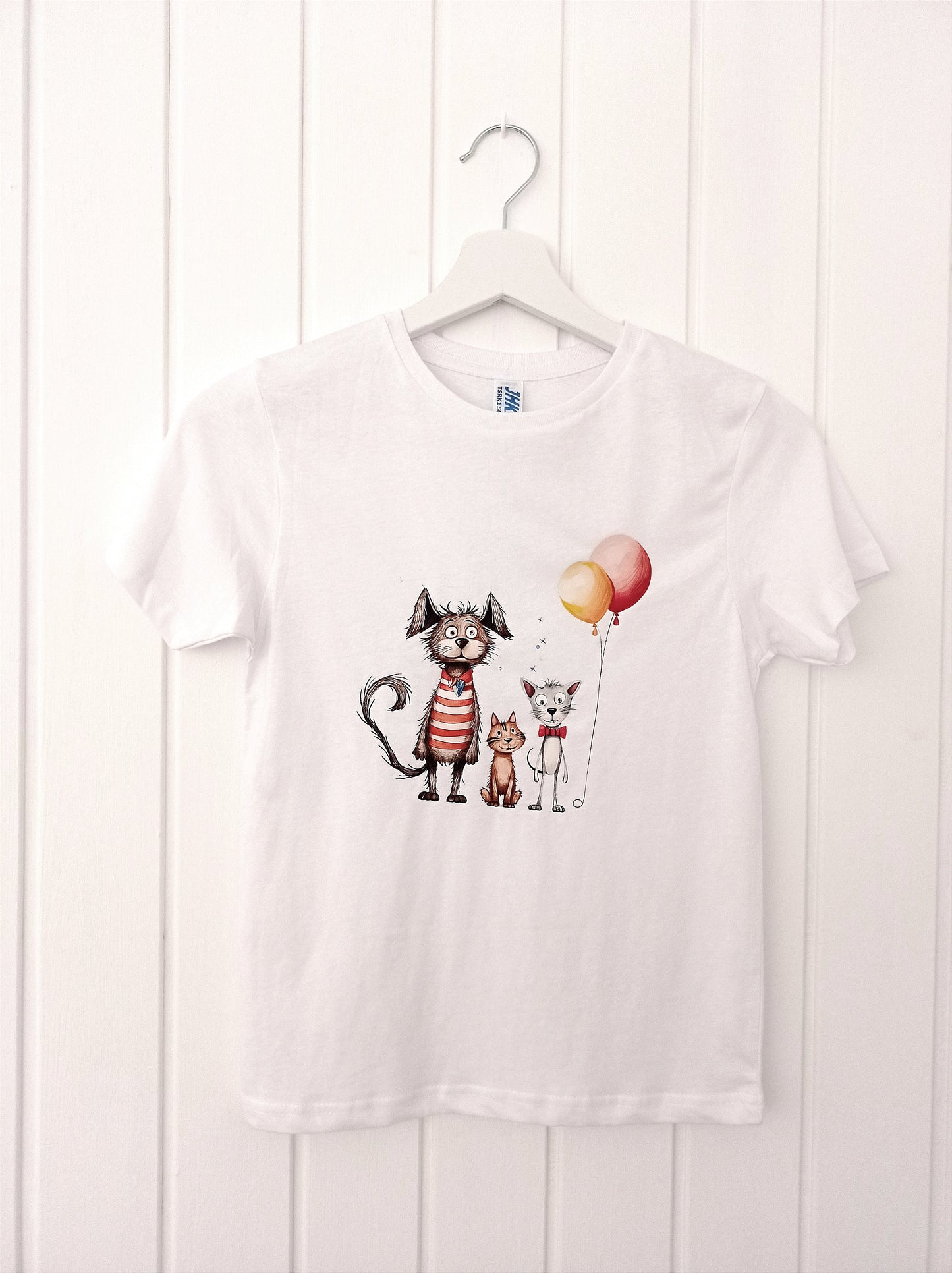 Camiseta para niños blanca Perro y Gato