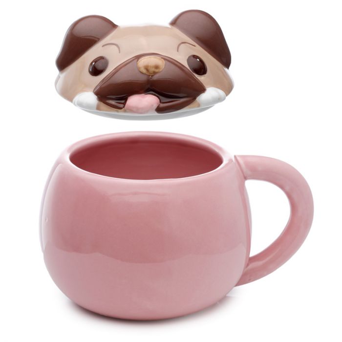 Taza de Cerámica con Tapa Perro Pug Pug Carlino