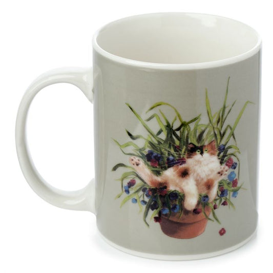 Taza de Porcelana Kim Haskins Gato Floral Verde